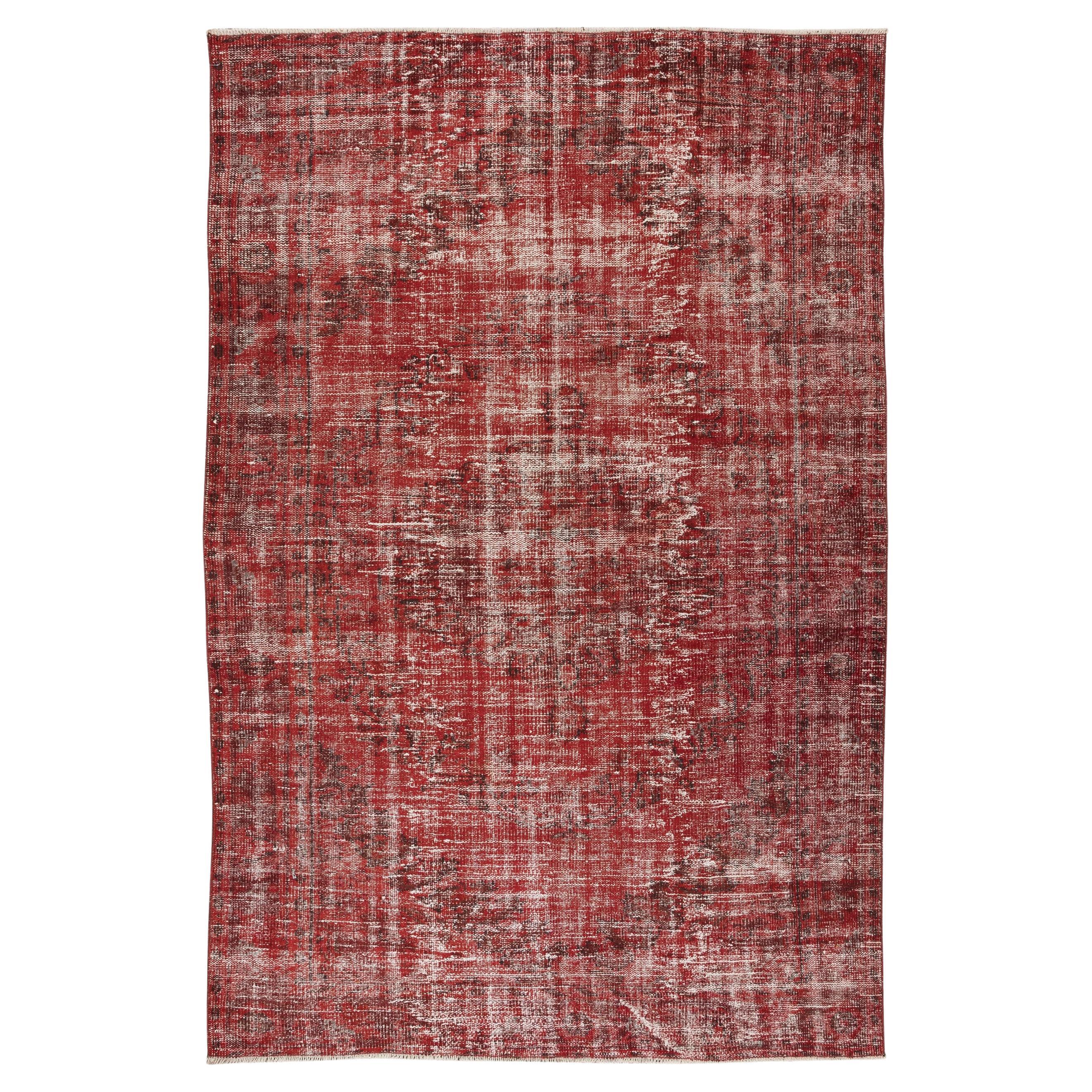 Handmade Shabby Chic Turkish Vintage Wool Area Rug in Burgundy Red For Sale