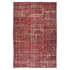 Handmade Shabby Chic Turkish Vintage Wool Area Rug in Burgundy Red