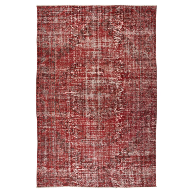 Handmade Shabby Chic Turkish Vintage Wool Area Rug in Burgundy Red For