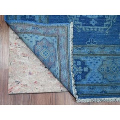 5'9"x8'7" Blue Overdyed Kazak Geometric Medallions Design Wool Hand Knotted Rug