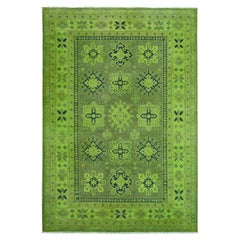 5
9 "x8
7" Pickle Green Overdyed Kazak Geometric Pattern Tapis de laine noué à la main