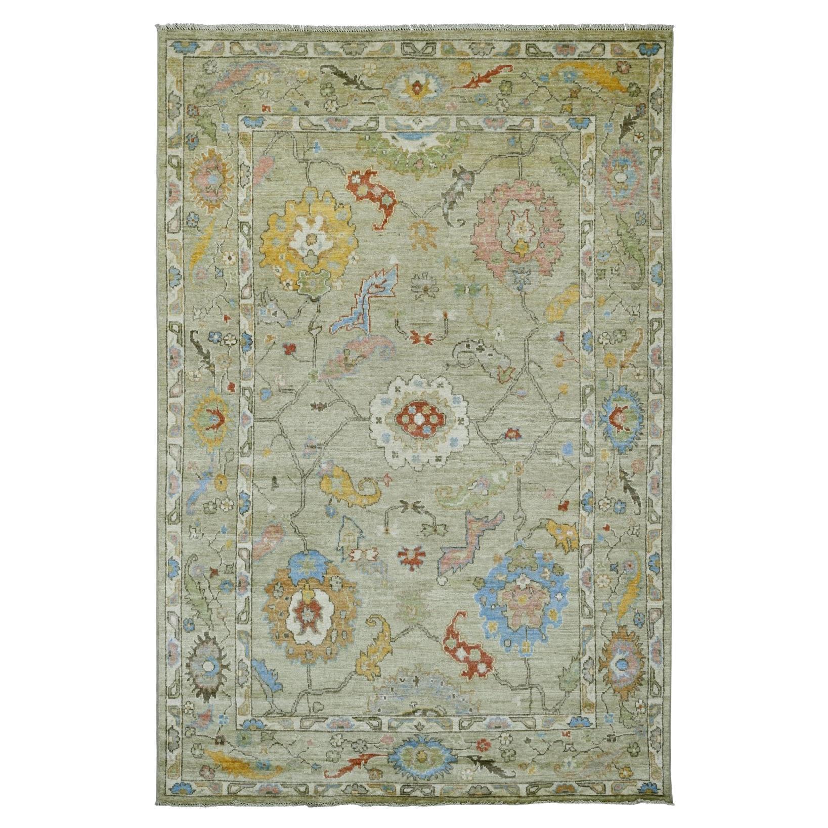 5'9"x8'9" Green Hand Knotted Afghan Angora Oushak Pure Wool Oriental Rug