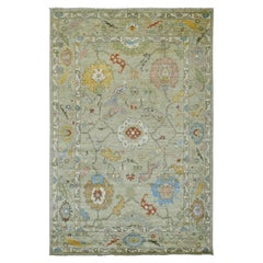 5'9"x8'9" Green Hand Knotted Afghan Angora Oushak Pure Wool Oriental Rug