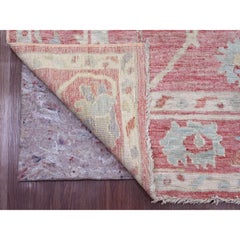 5'9"x8'9" Rosa handgeknüpfter afghanischer Angora Oushak-Blattdesign- Orientalischer Wollteppich in Rosa