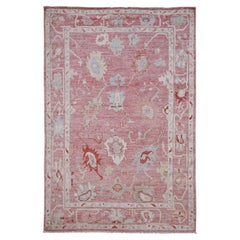 5'9"x8'9" Pink Hand Knotted Afghan Angora Oushak Leaf Design Wool Oriental Rug