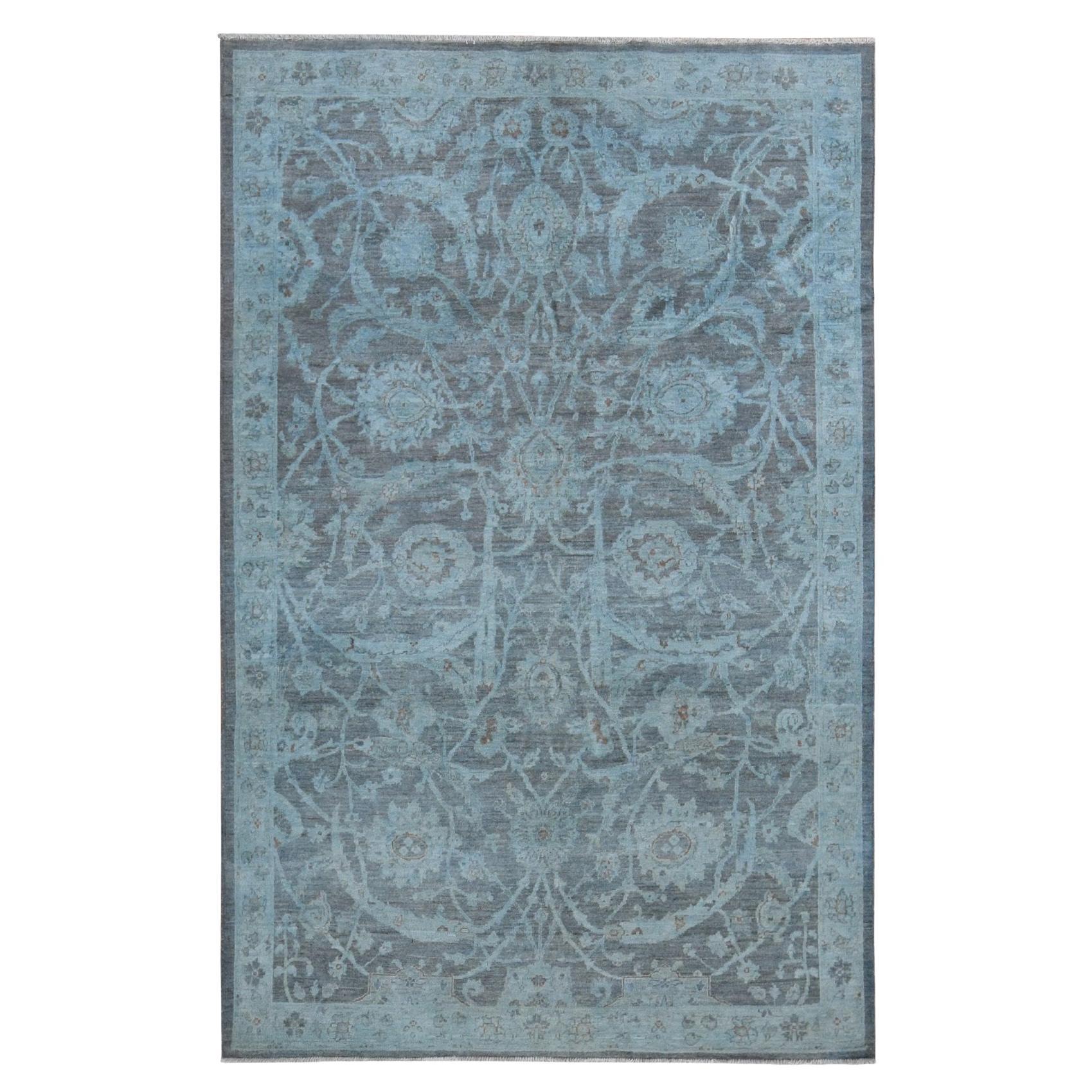 5
9 "x9
Blu Artico, Silver Wash Peshawar, Tappeto annodato a mano in pura lana