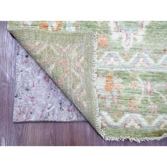 5'9"x9' Cedar Green Hand Knotted Afghan Angora Oushak Leaf Design Wool Rug