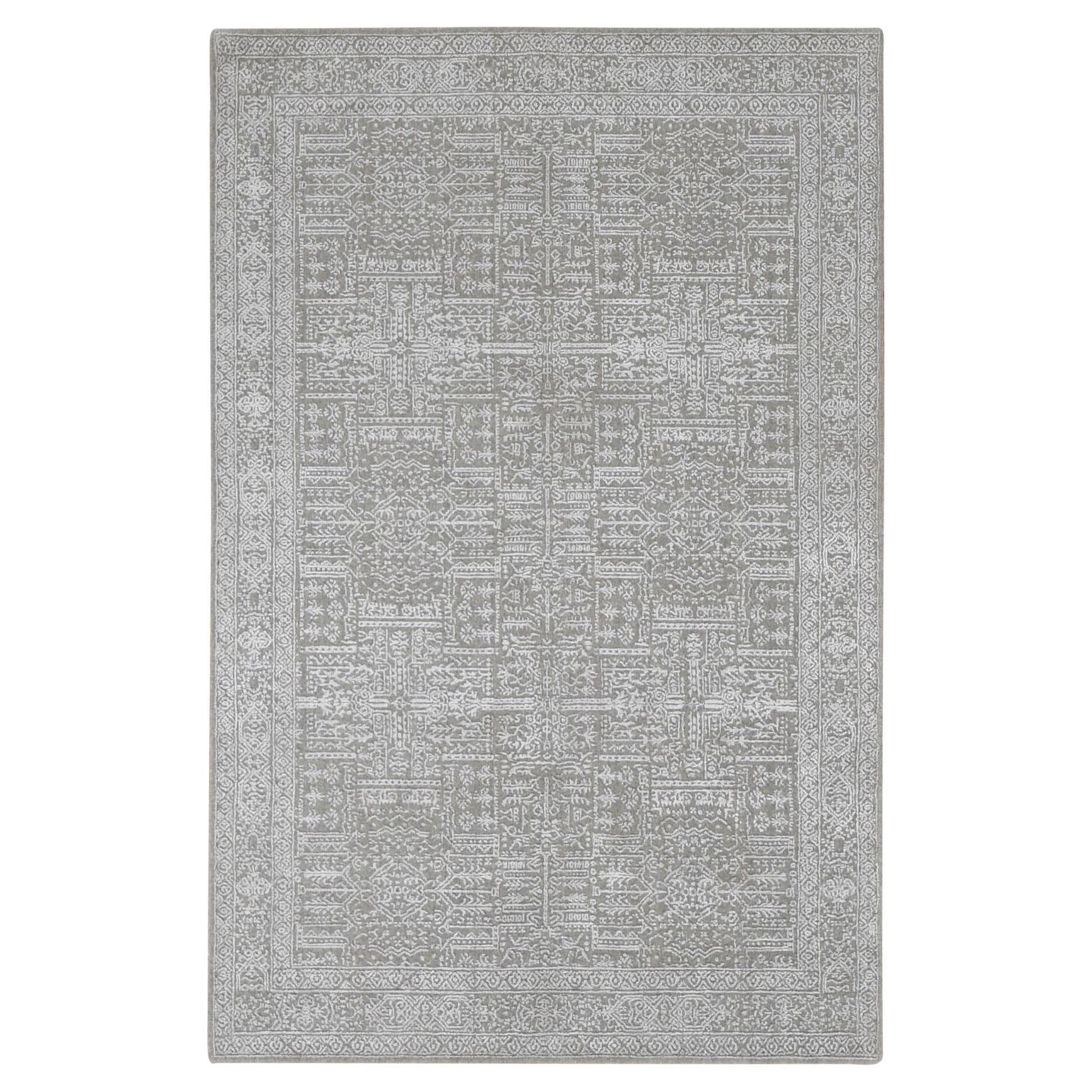 5'9 "x9' Dorian Gray Wolle und pflanzliche Seide Feiner Jacquard-Teppich, handgewebt