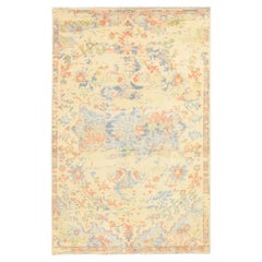 Alfombra de lana pura tejida a mano, con diseño «Broken Heriz» variegado en color marfil, de 5'9" x 9'