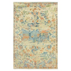 5'9"x9' Ivory Variegated Broken Heriz Design Supple Collection Pure Wool Rug