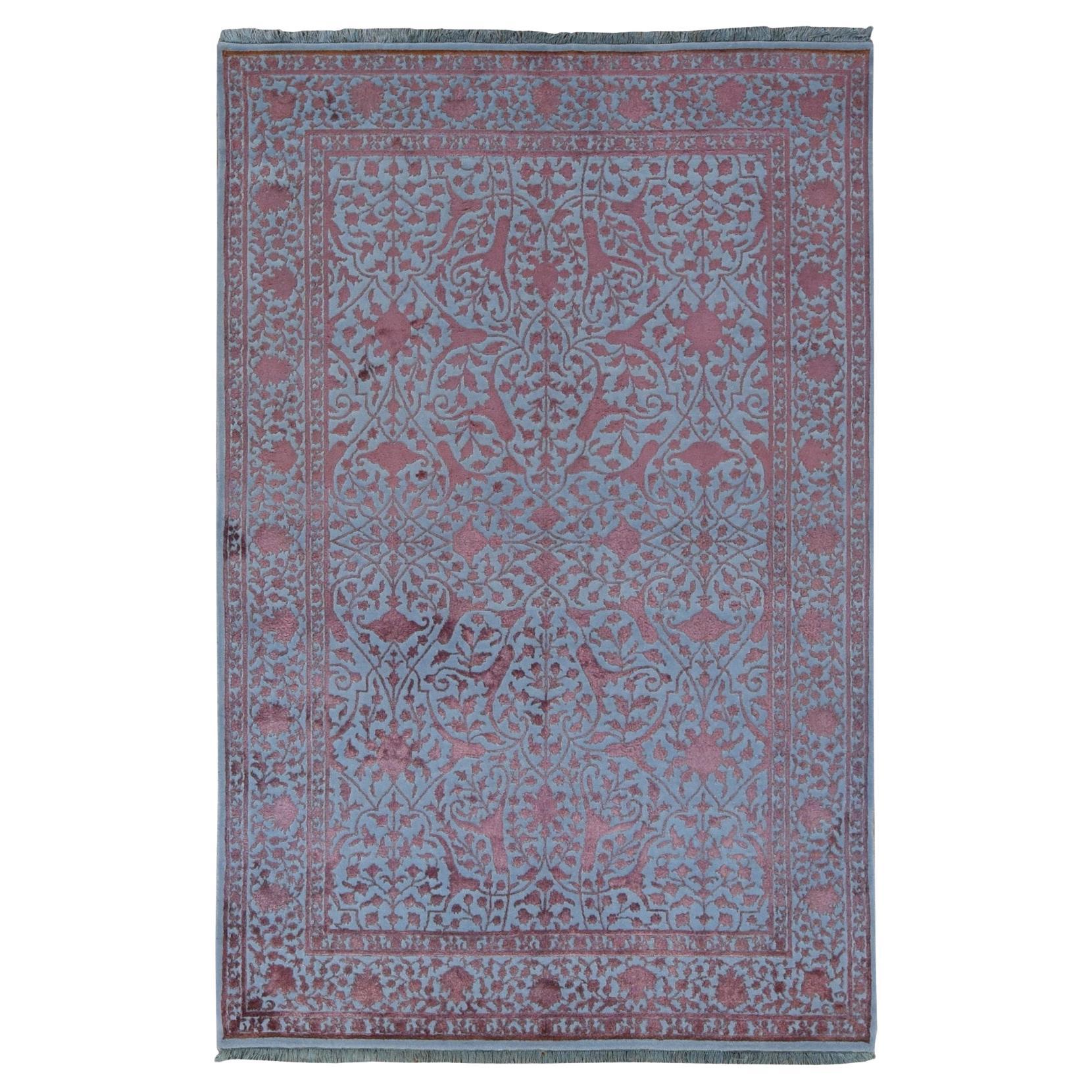 5'9"x9' Pink Tone on Tone Persian Kashan Design Wool and Silk Hand Knotted Rug