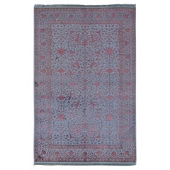 5'9"x9' Pink Tone on Tone Persian Kashan Design Wool and Silk Hand Knotted Rug