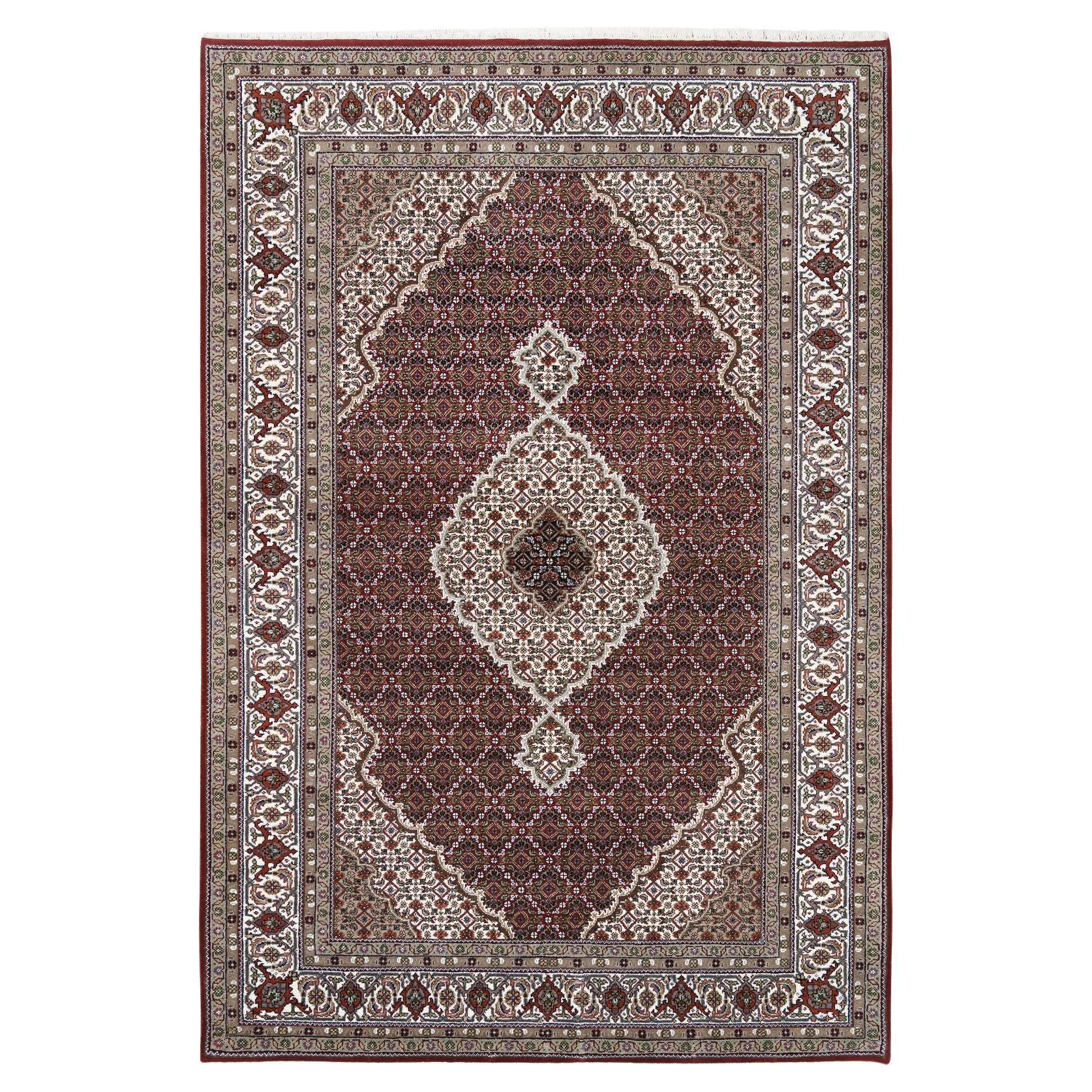 5'9"x9' Red Tabriz Mahi Wool Fish Medallion Design Hand Knotted Rug