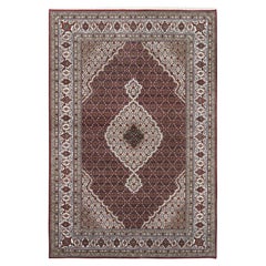 5'9"x9' Red Tabriz Mahi Wool Fish Medallion Design Hand Knotted Rug