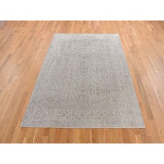5'9"x9' Taupe, Fine Jacquard Hand Loomed, Modern, Wool and Art Silk Rug