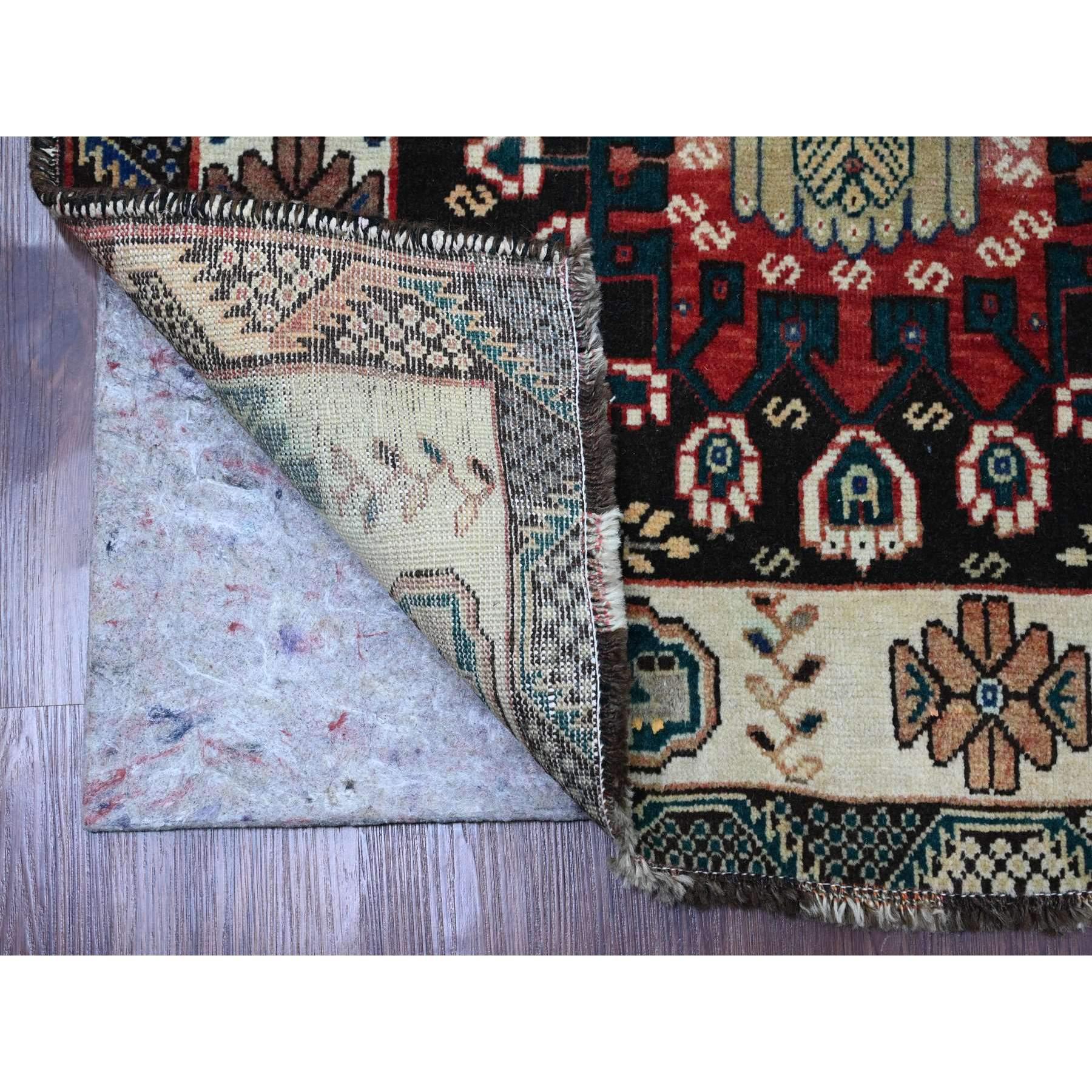 Scarlet Red, Vintage Persian Shiraz with Tribal Design, Good Condition, Clean, Even Wear, Pure Wool, Hand Knotted, Oriental Rug<br /><br />Primary materials: WoolLatex: NoPile height: 0.25 InchesStyle: TraditionalPrimary color: RedSecondary colors: