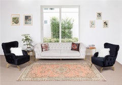 6x9.2 Ft Medallion Design Vintage Turkish Area Rugs annodato a mano in rosso e beige