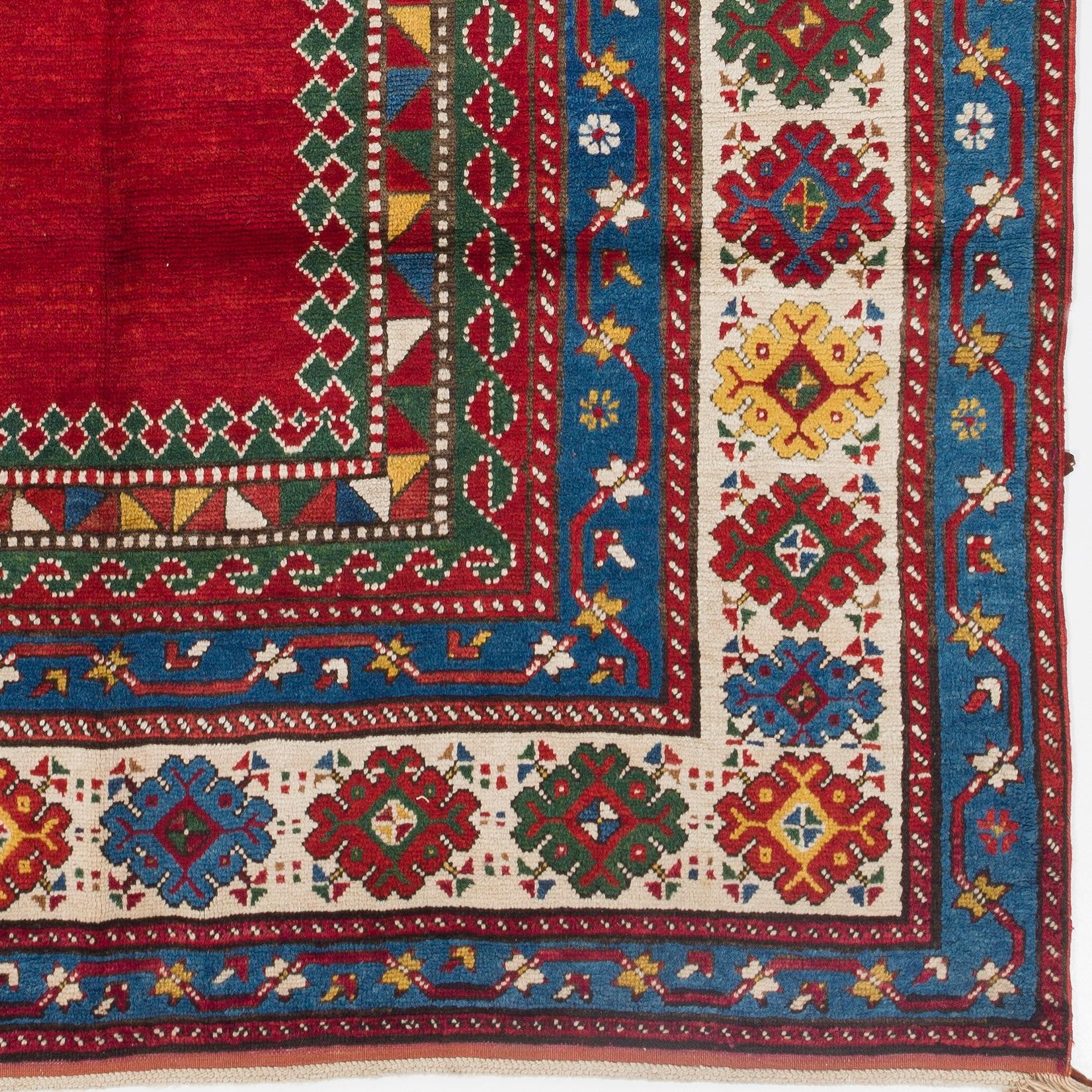 Caucasien Tapis Kazak caucasien ancien de 5,9 x 9,3 pieds, vers 1880, 100 % laine et teintures naturelles en vente