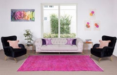 Room Size Modern Hand-Made Turkish Vintage Wool Rug Over-Dyed in Pink