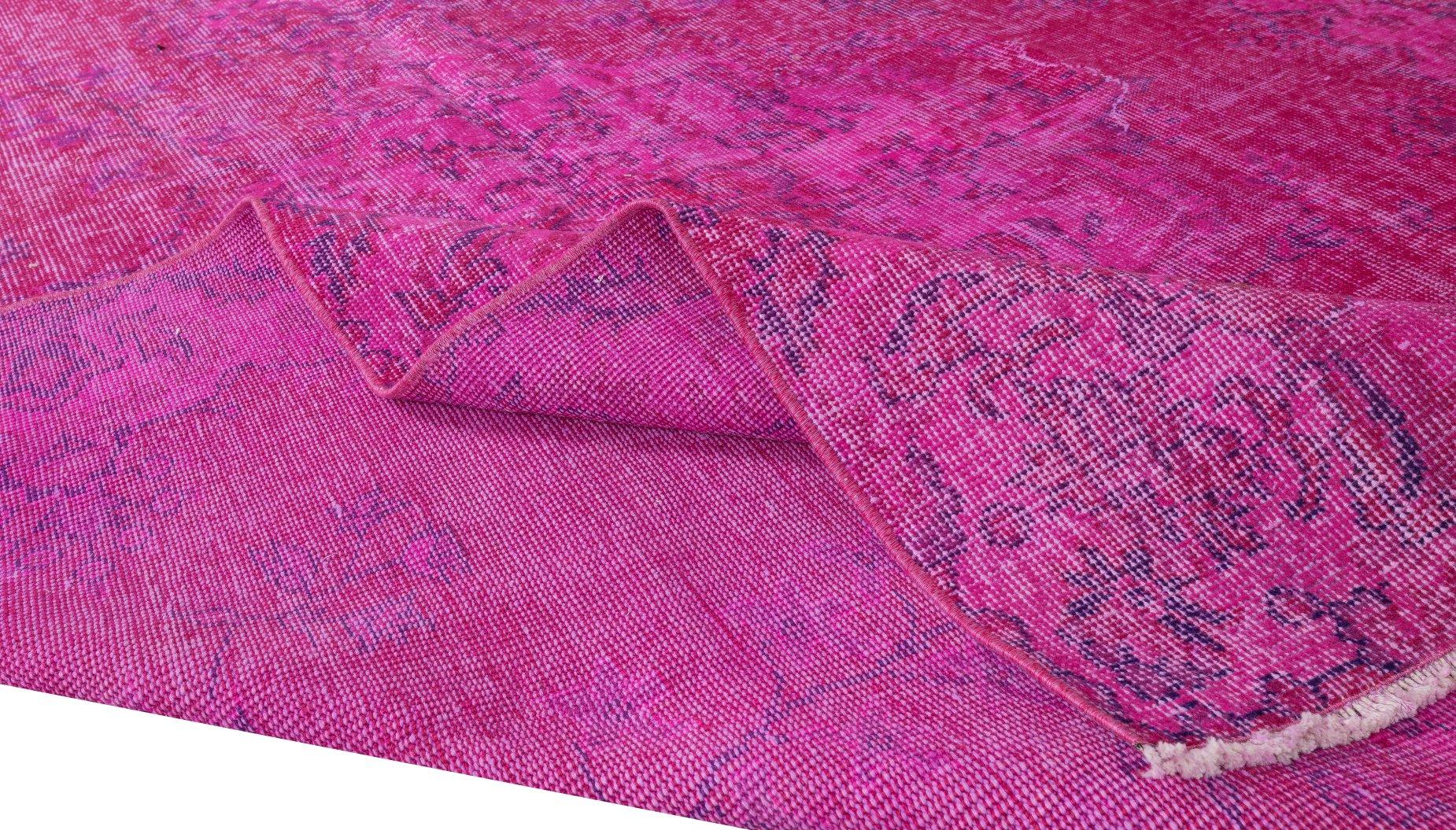 Hand-Knotted Room Size Modern Hand-Made Turkish Vintage Wool Rug Over-Dyed in Pink For Sale