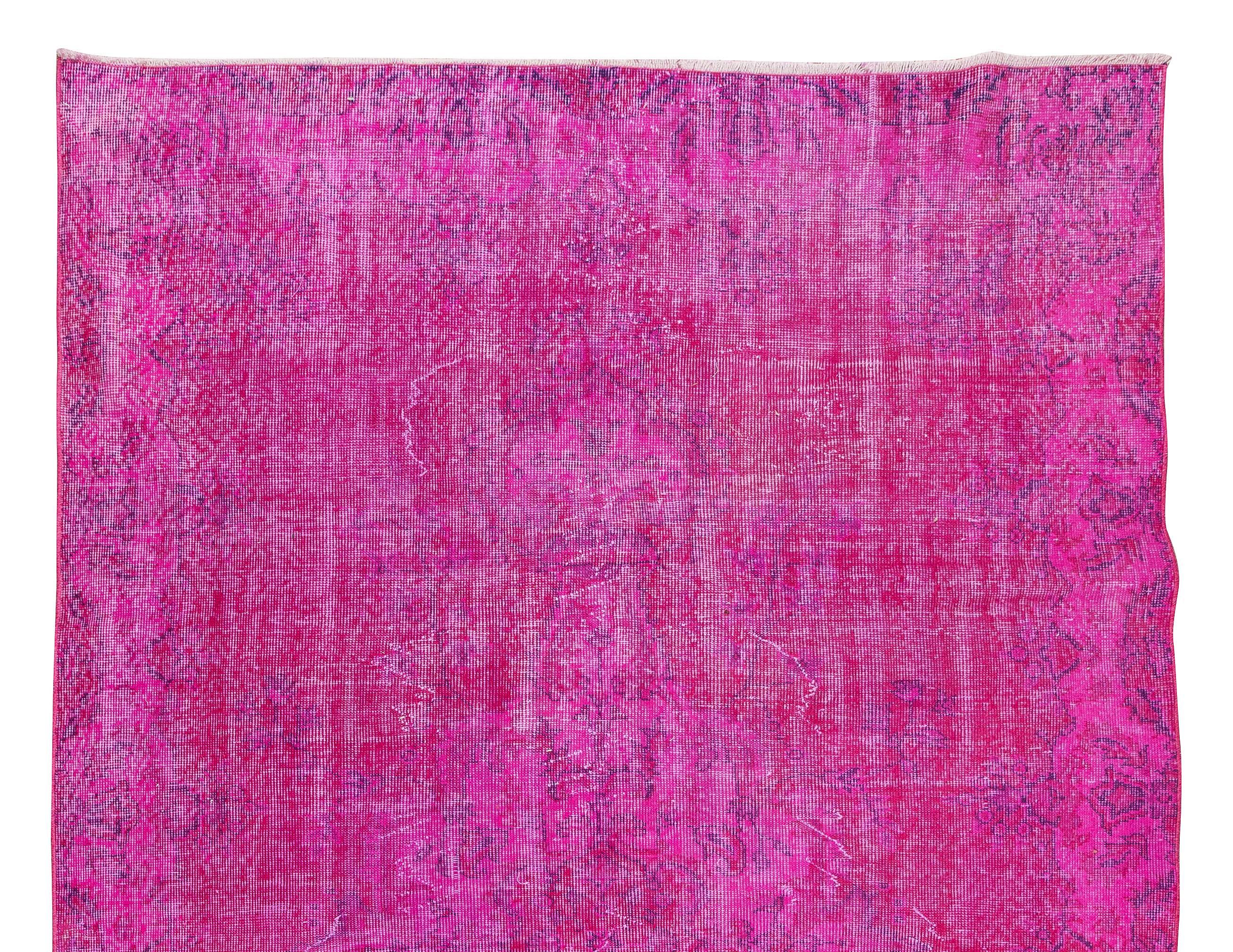 Room Size Modern Hand-Made Turkish Vintage Wool Rug Over-Dyed in Pink In Good Condition For Sale In Philadelphia, PA