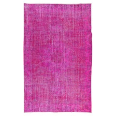 Room Size Modern Hand-Made Turkish Vintage Wool Rug Over-Dyed in Pink