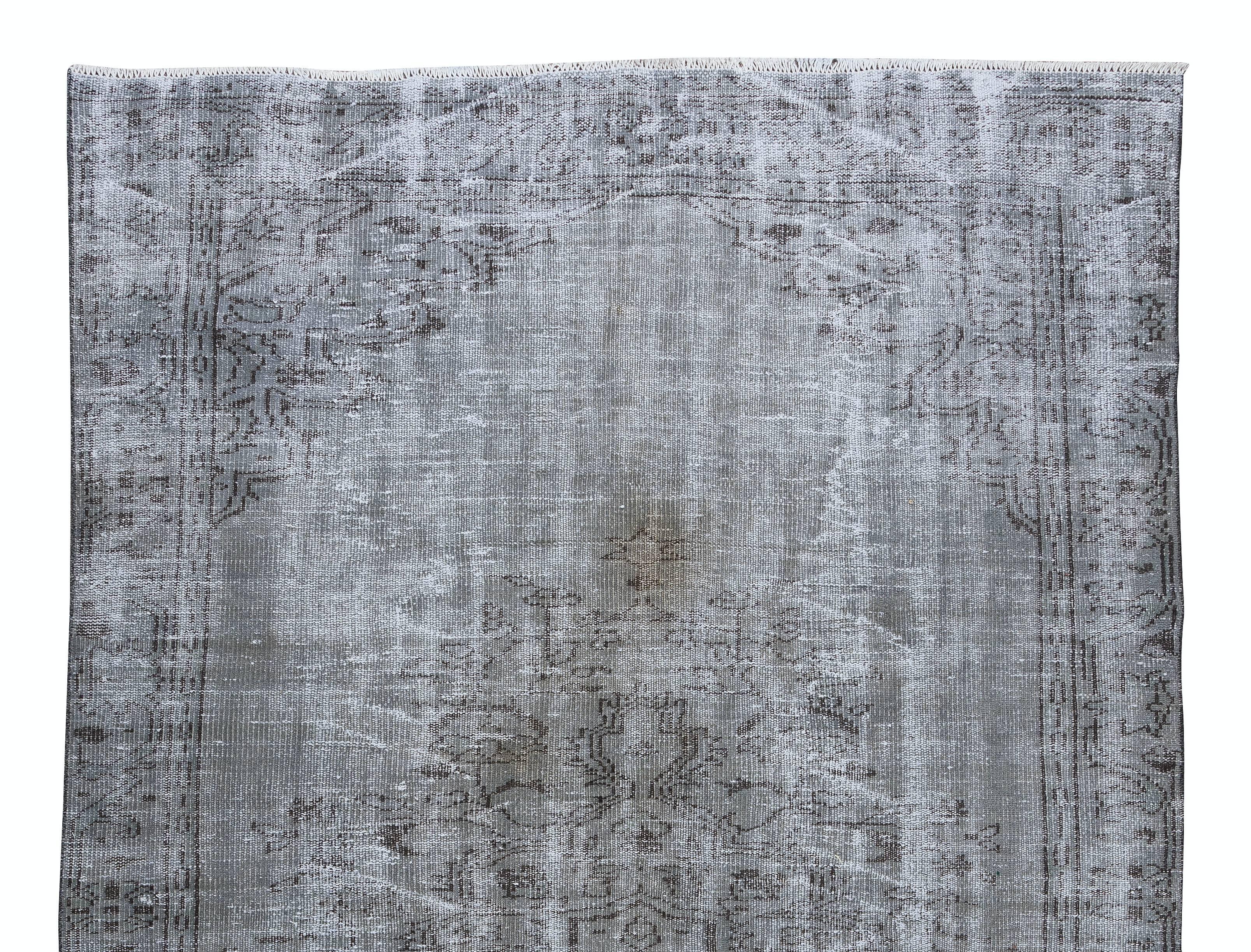 Turkish Vintage Rug Re-Dyed in Gray for Modern Interiors, Handmade in Turkey For Sale