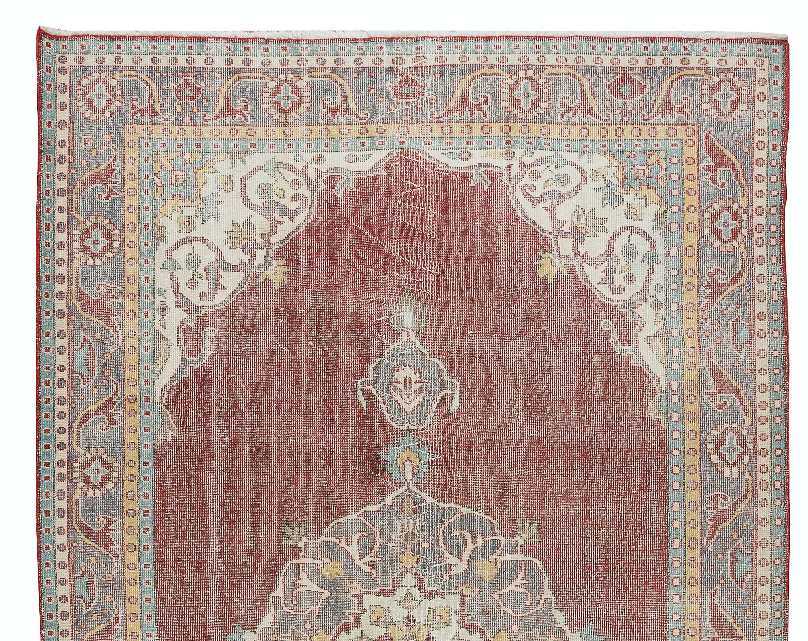 Oushak Hand Knotted Vintage Turkish Wool Area Rug, Medallion Design Carpet For Sale