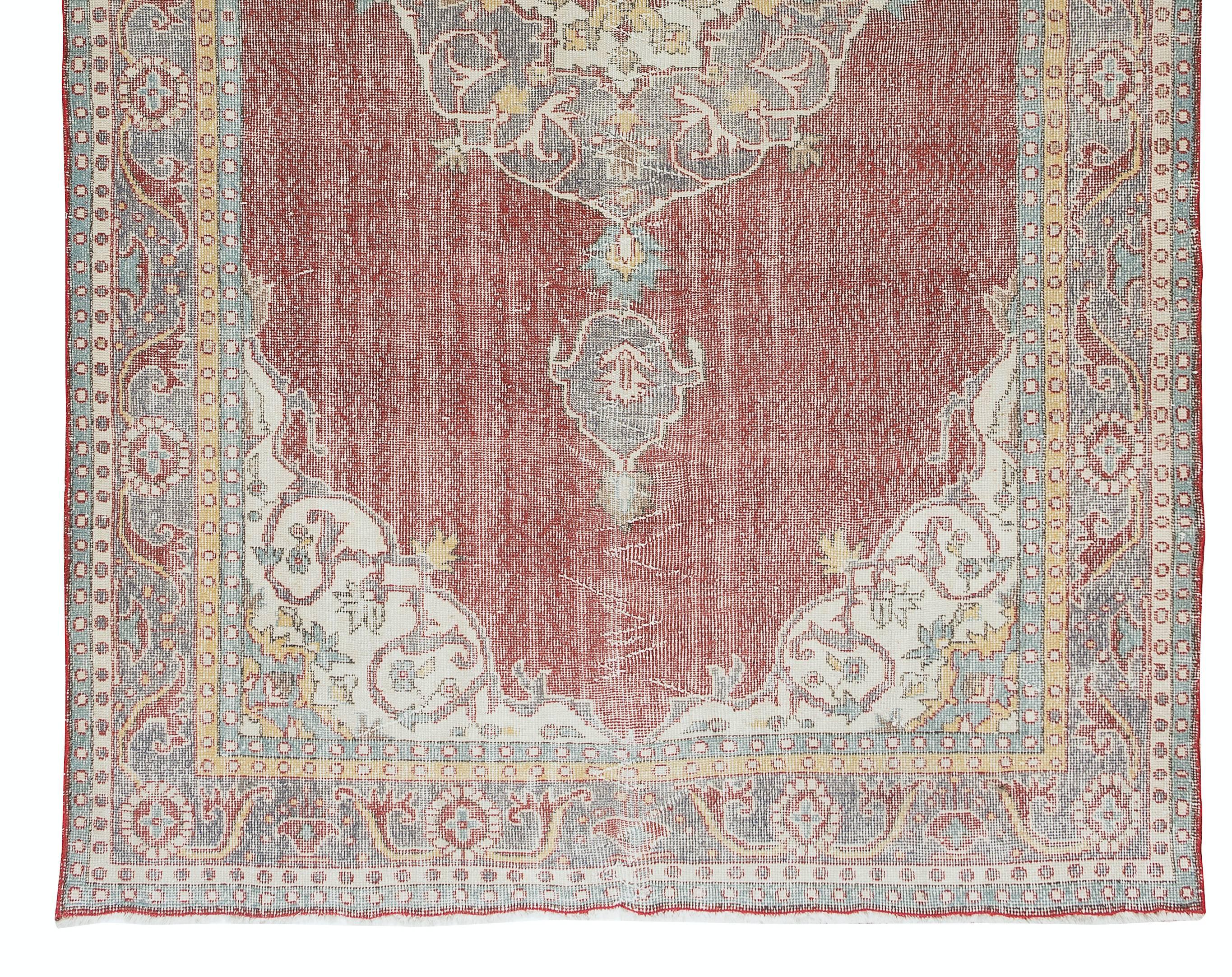 Hand-Knotted Hand Knotted Vintage Turkish Wool Area Rug, Medallion Design Carpet For Sale