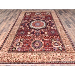 5'9"x9'7" Vermilion Red, Hand Knotted, Mamluk Design, 200 KPSI Natural Wool Rug