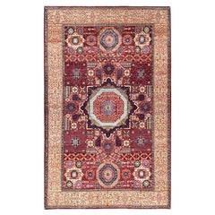 5'9 "x9'7" Rouge vermillon, noué à la main, Mamluke Design, 200 KPSI Tapis en laine naturelle