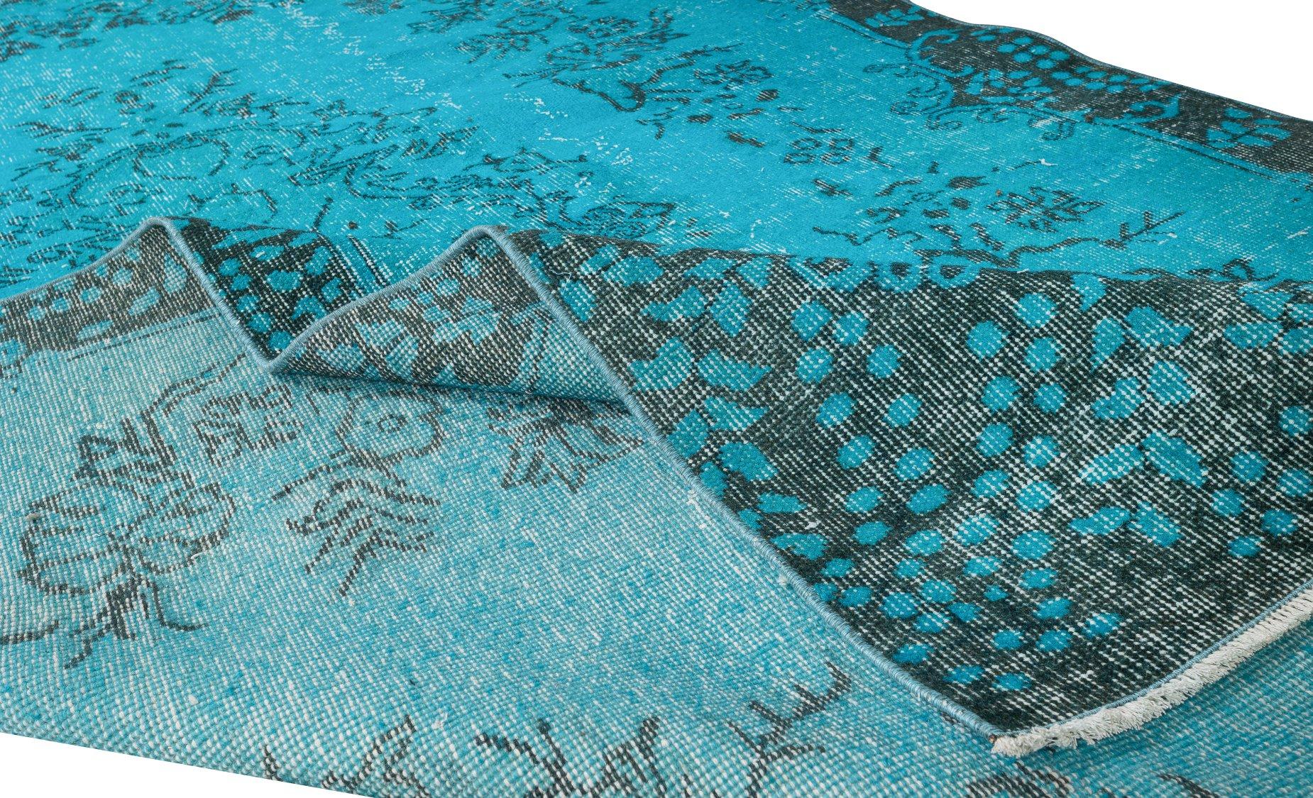 Moderno Tappeto turco vintage fatto a mano 6x9.8 Ft tinto in blu verde acqua 4 Modern Interiors in vendita