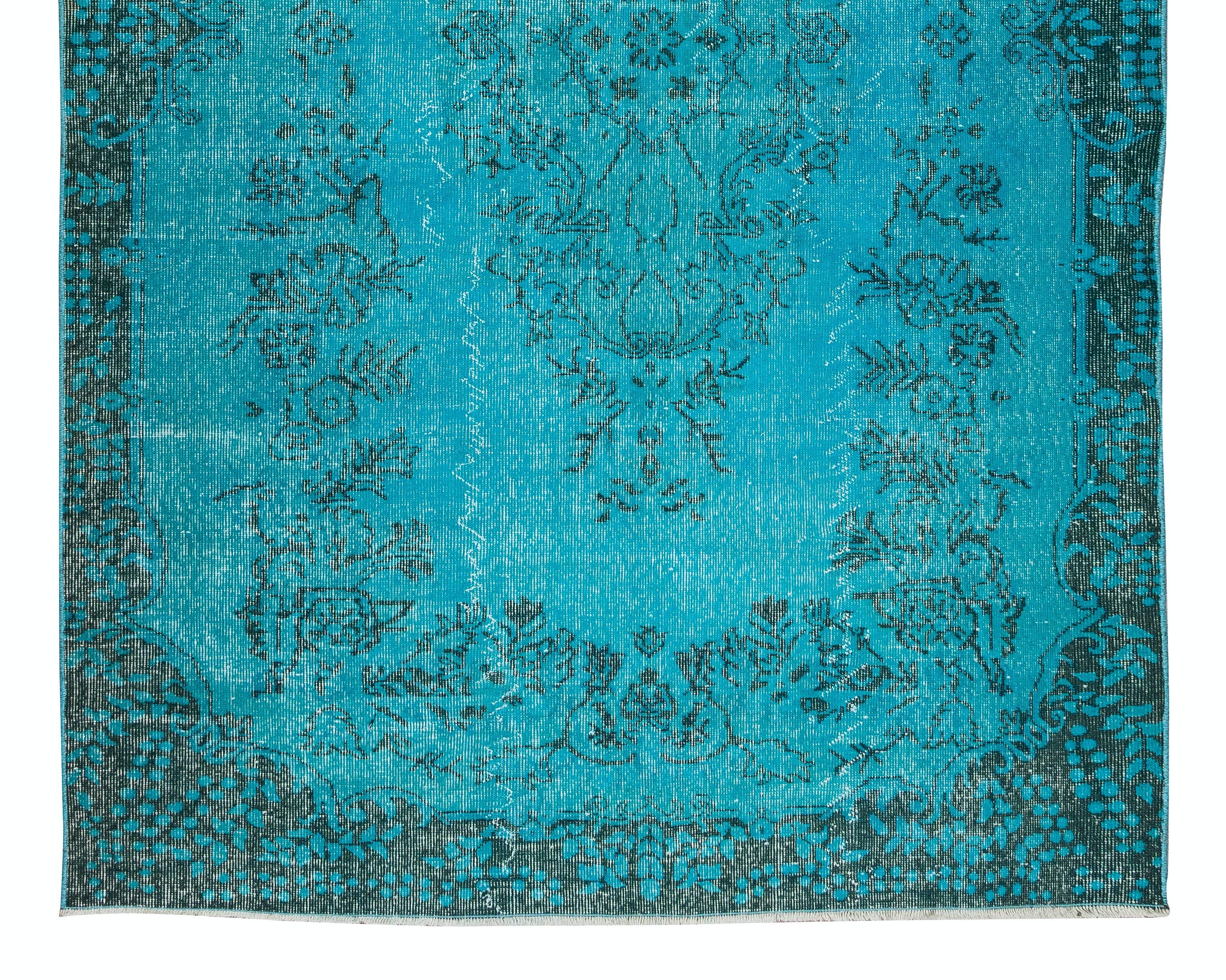 6x9.8 Ft Vintage Handmade Turkish Rug Over-Dyed in Teal Blue 4 Modern Interiors In Good Condition For Sale In Philadelphia, PA
