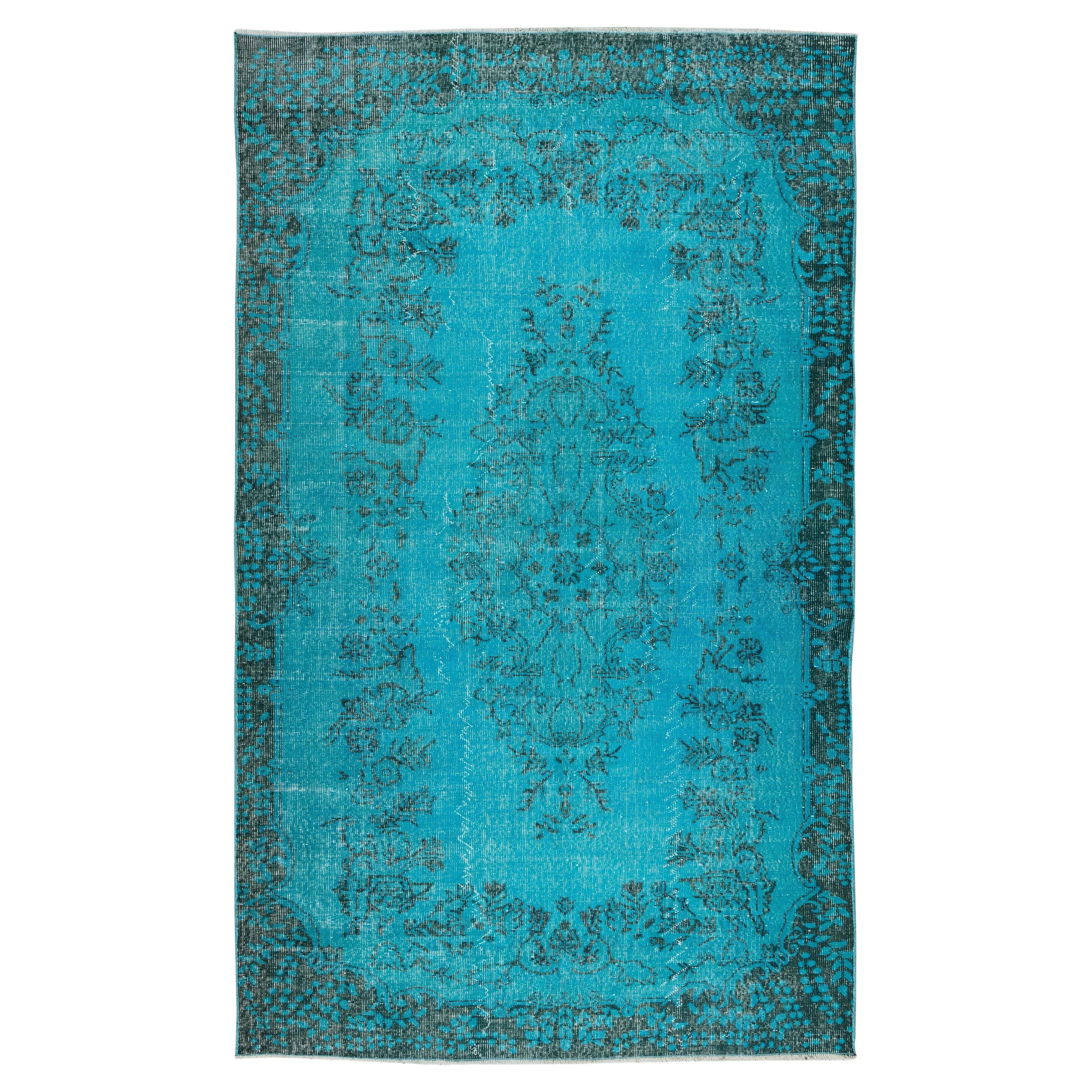 6x9,8 Ft handgefertigter türkischer Vintage-Teppich in Tealblau, Over-Dyed in Teal, 4 moderne Inneneinrichtungen