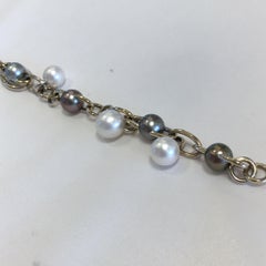 5A+Tahitian Pearl Bracelet in White Gold 18kt and Oval Links by Mikimoto