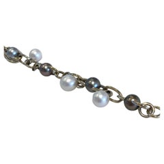 5A+Tahitian Pearl Bracelet in White Gold 18kt and Oval Links by Mikimoto