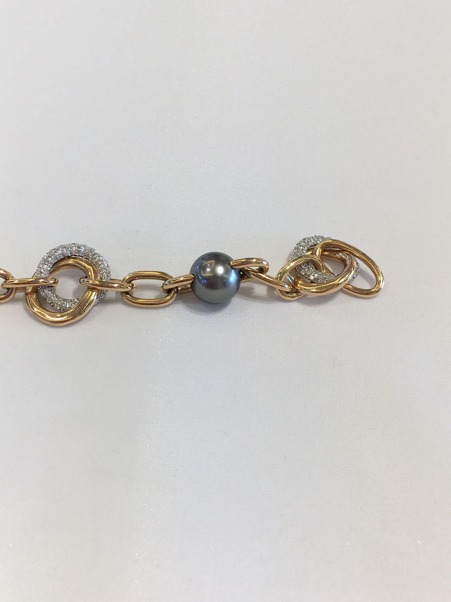 Néoclassique Mikimoto Bracelet de perles noires thaïlandaises 5A+Thaitiennes en or blanc et rose 18 carats et diamants en vente