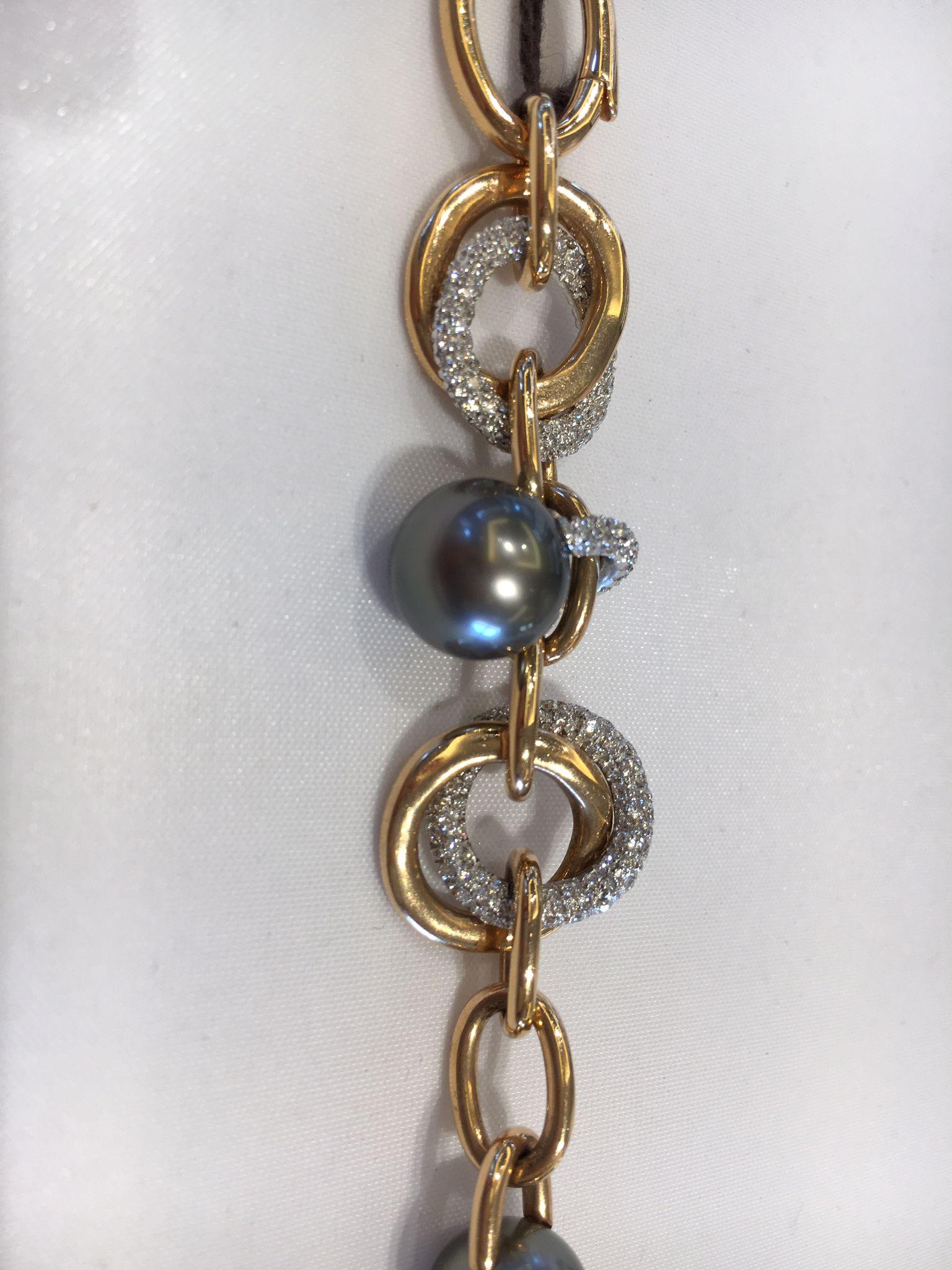 Mikimoto Bracelet de perles noires thaïlandaises 5A+Thaitiennes en or blanc et rose 18 carats et diamants Neuf - En vente à Firenze, FI