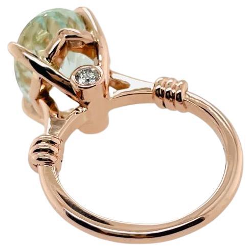 Artist 5ct Aquamarine and Diamond Knot Ring Set in 18ct Rose Gold