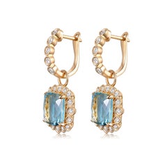 5ct Aquamarine Diamond Dangle Earrings in 18K Gold by Carat Jewellery