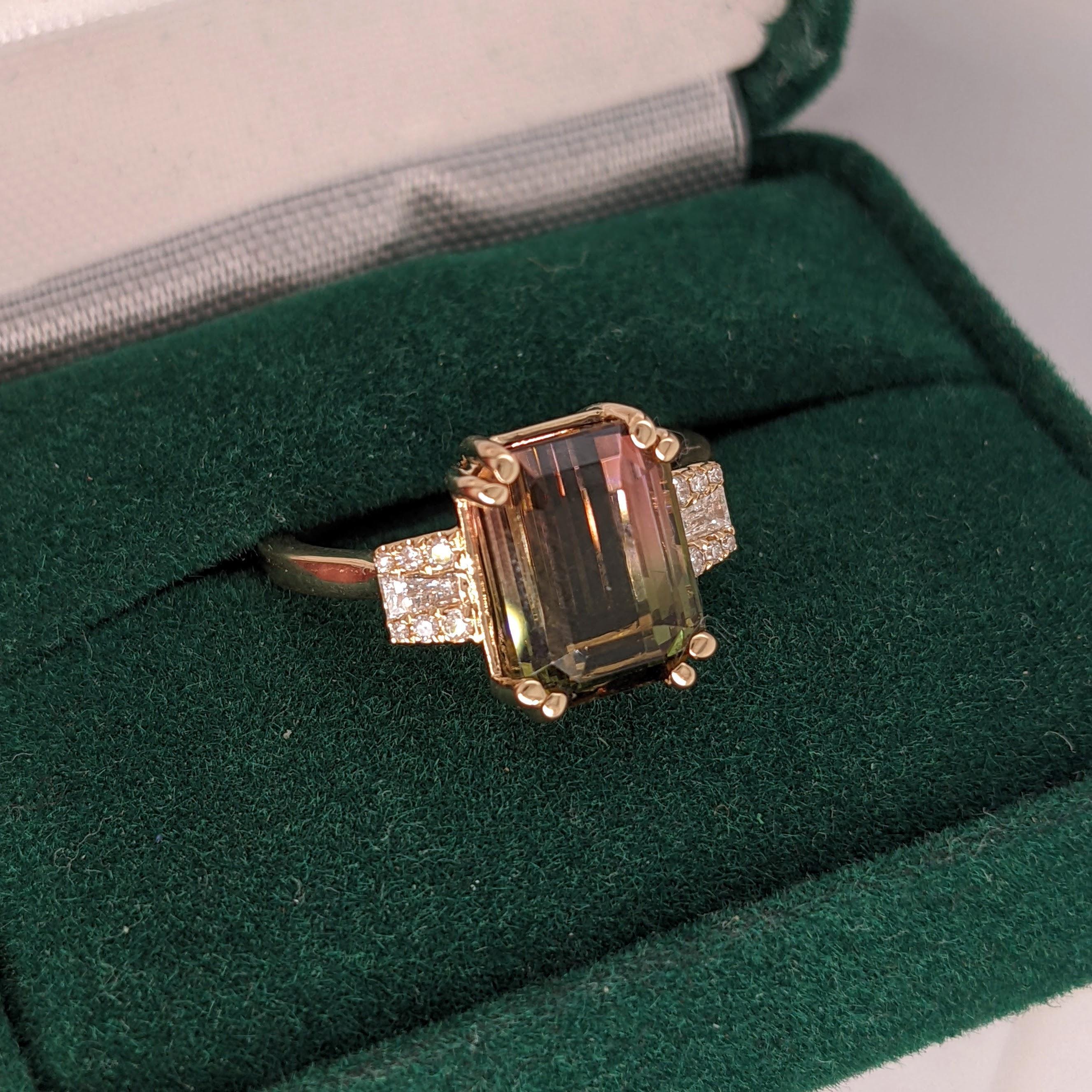5ct Bicolor Tourmaline Ring w Earth Mined Diamonds in Solid 14K Gold  EM 10x8mm For Sale 4