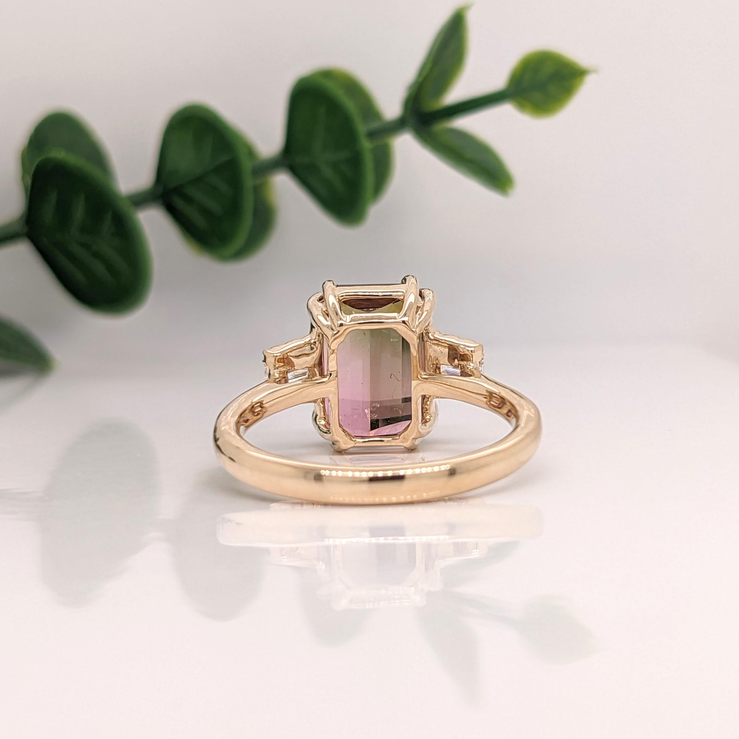 5ct Bicolor Tourmaline Ring w Earth Mined Diamonds in Solid 14K Gold  EM 10x8mm For Sale 1