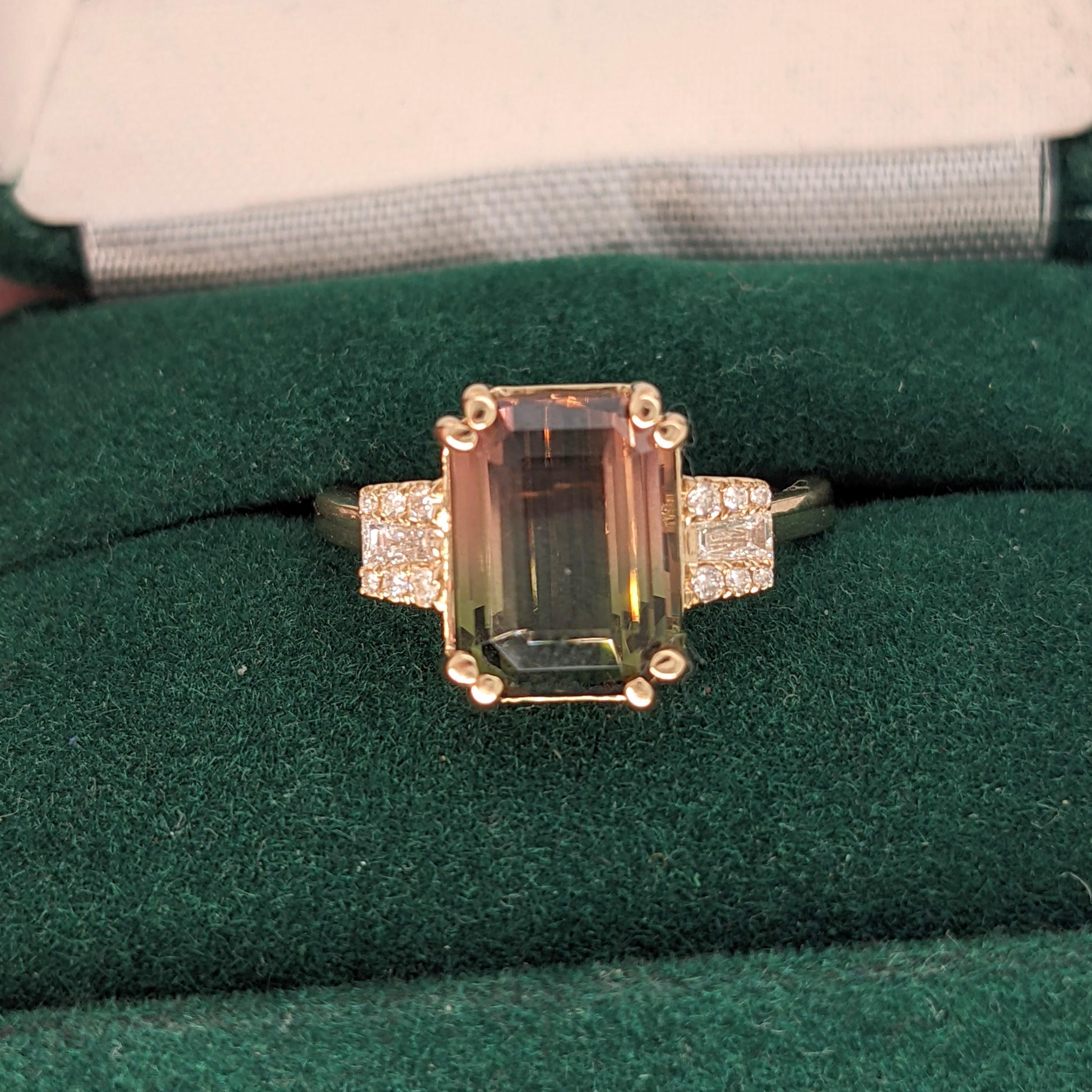 5ct Bicolor Tourmaline Ring w Earth Mined Diamonds in Solid 14K Gold  EM 10x8mm For Sale 3