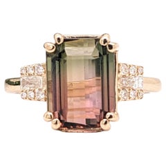 5ct Bicolor Tourmaline Ring w Earth Mined Diamonds in Solid 14K Gold  EM 10x8mm