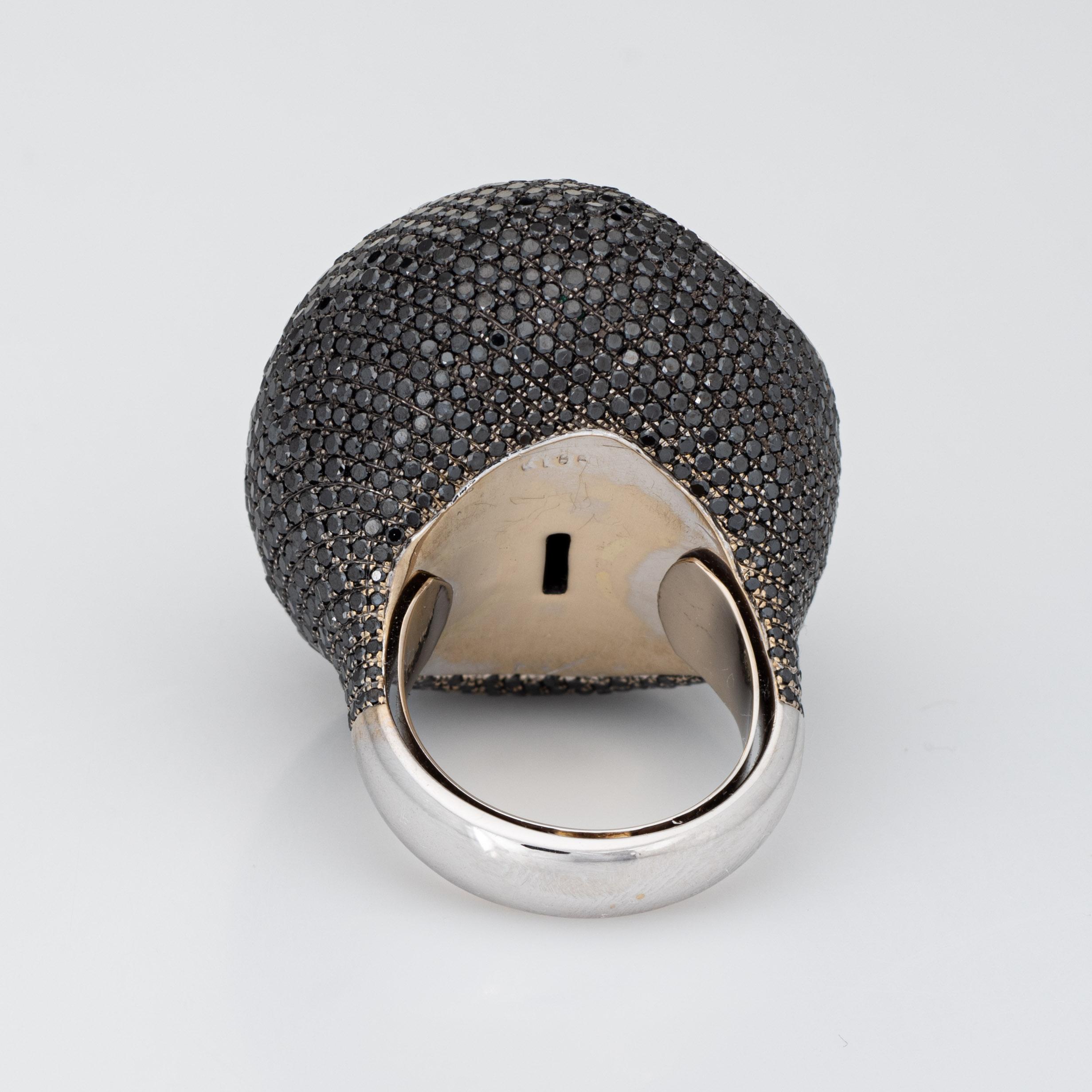 Contemporary 5ct Black Diamond Moon Crater Ring Estate 18k White Gold Large Round Orb Dome