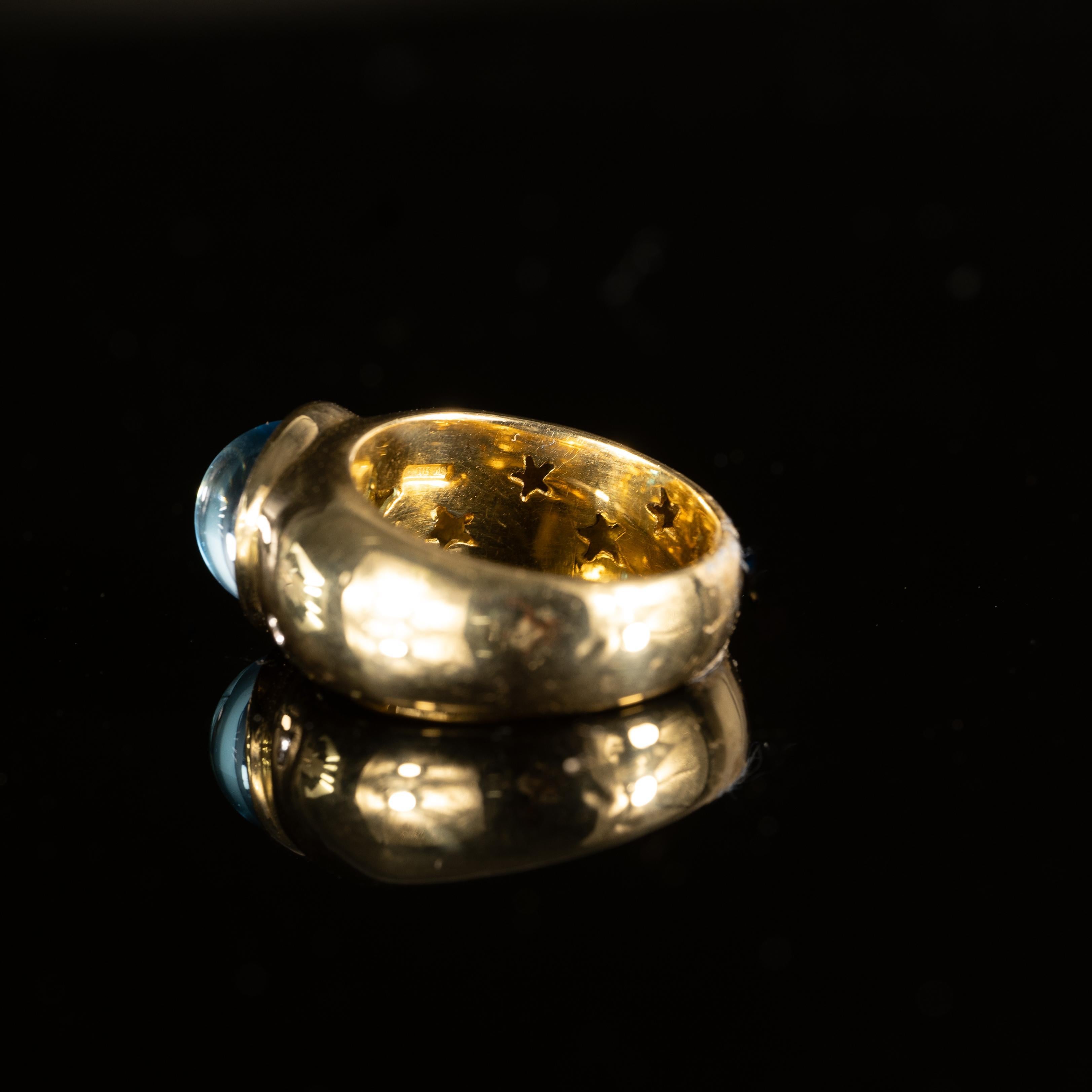 Ring aus 18 Karat Gelbgold mit 5 Karat blauem Aquamarin und Cabochon-Lünette von italienischer Designerin 1