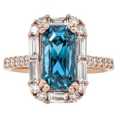 5ct Blue Zircon Ring w Earth Mined Diamonds in Solid 14K Rose Gold EM 10.5x5mm 5ct Blue Zircon Ring w Earth Mined Diamonds in Solid 14K Rose Gold EM 10.5x5mm