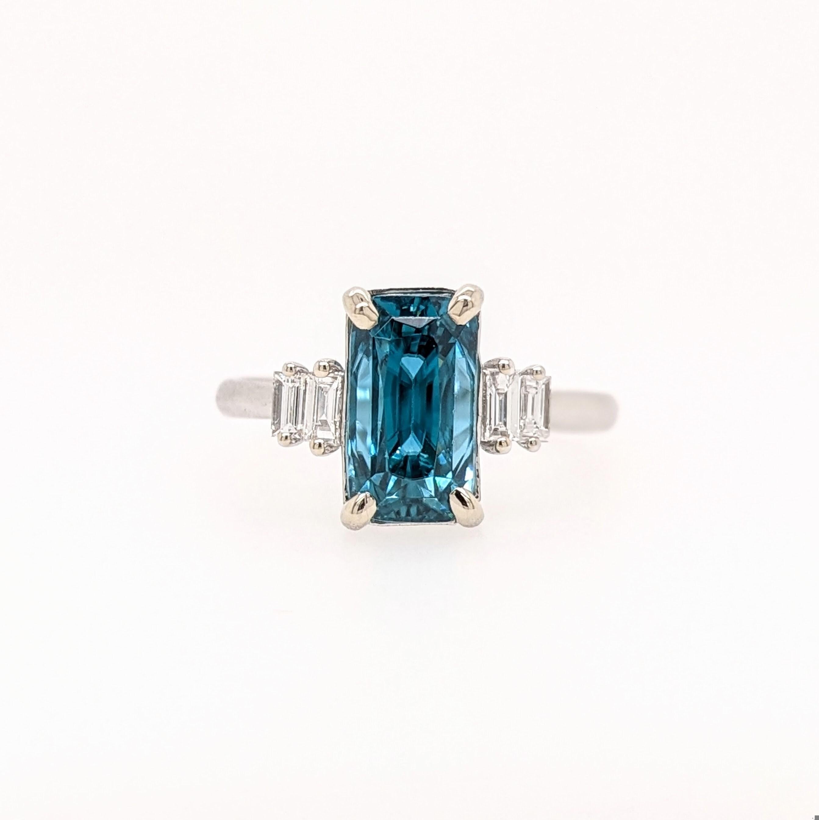 5ct Blauer Zirkon-Ring mit natürlichen Diamant-Akzenten aus massivem 14K Weißgold EM 10x6mm