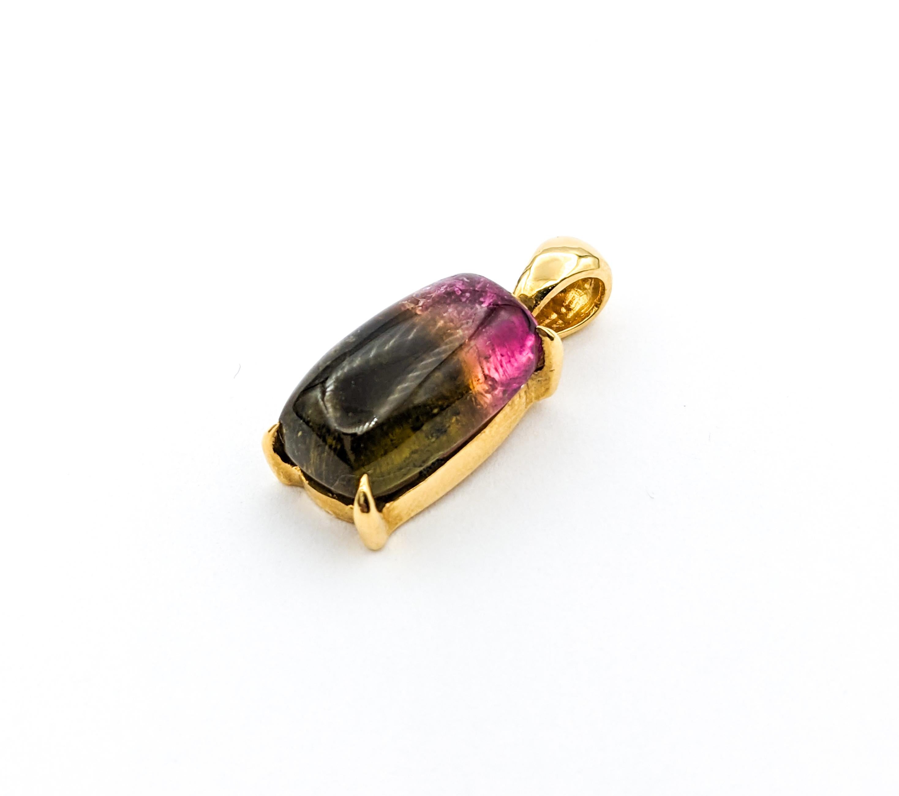 5ct Cabochon Watermelon Tourmaline Pendant In Yellow Gold In Excellent Condition For Sale In Bloomington, MN