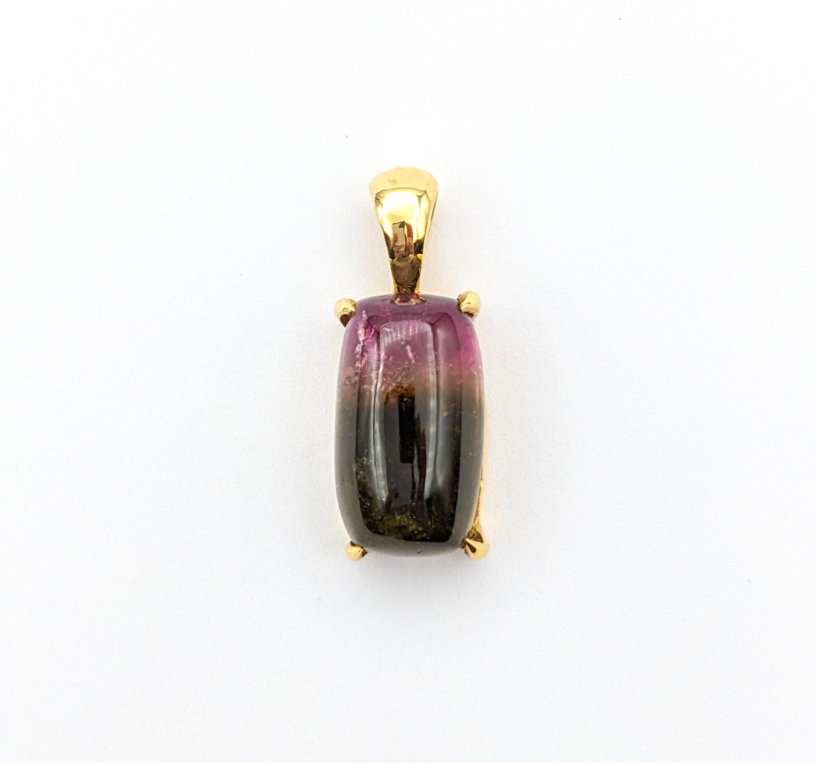 5ct Cabochon Watermelon Tourmaline Pendant In Yellow Gold For Sale 2